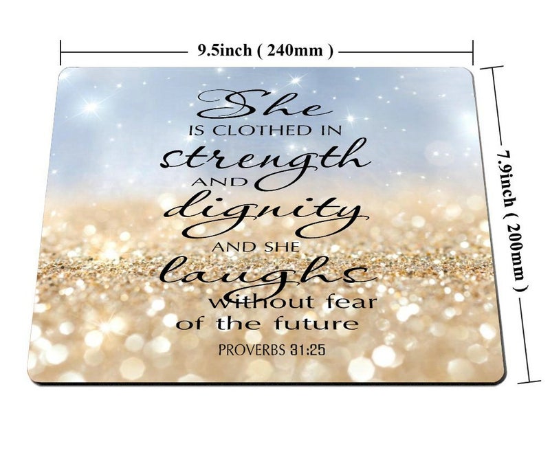 Smooffly Gaming Mouse Pad Custom,Proverbs 31:25,Bible Verse Gold Sparkles Glitter Pattern Personality Desings Gaming Mouse Pad - Image 2